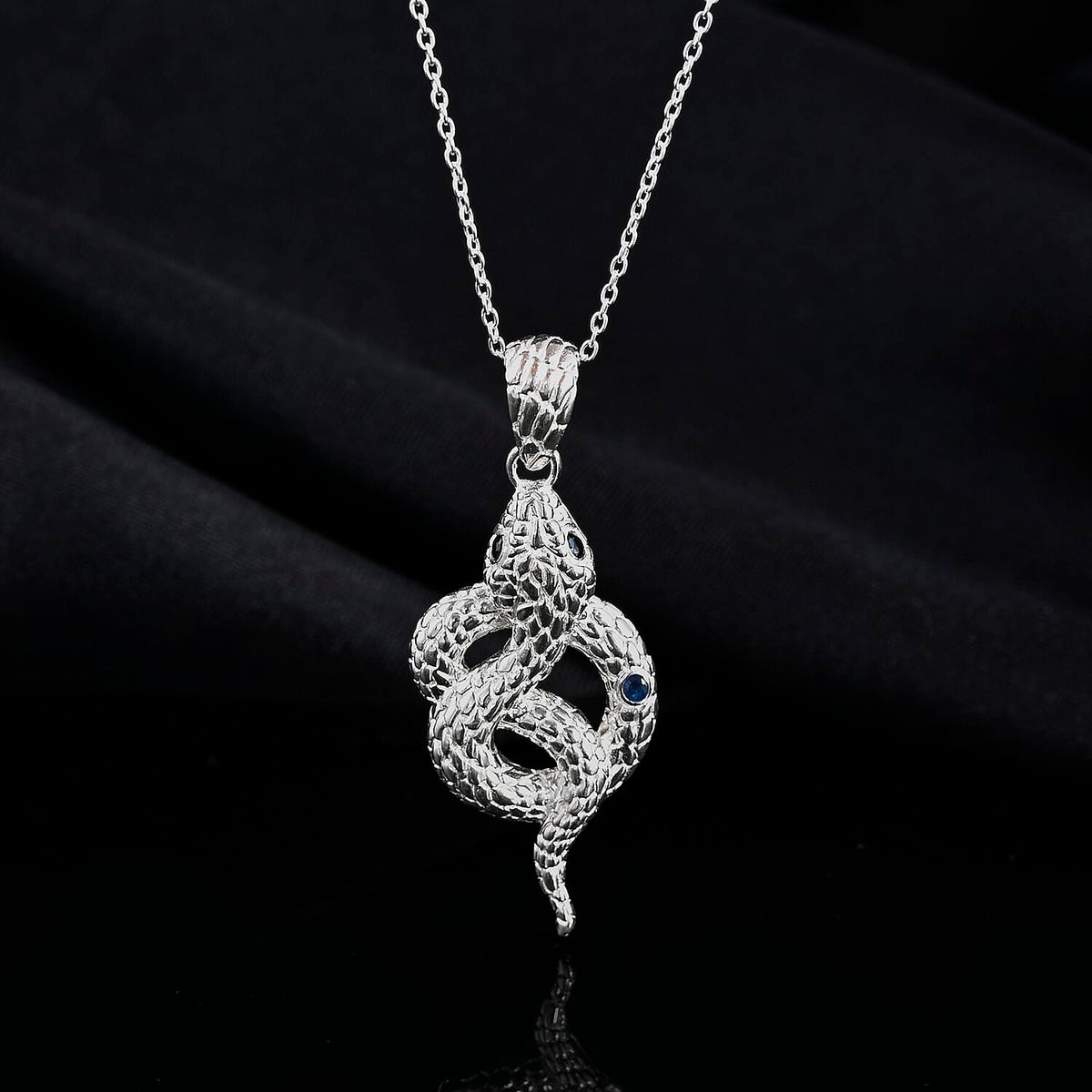 Royal Bali Collection - Blue Sapphire, Black Spinel, Sterling Silver Serpent Pendant with Chain (Size 20) and Lobster Clasp V32557141 2