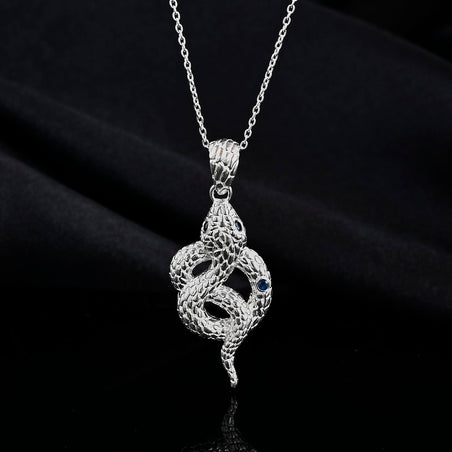 Royal Bali Collection - Blue Sapphire, Black Spinel, Sterling Silver Serpent Pendant with Chain (Size 20) and Lobster Clasp 4396324 2