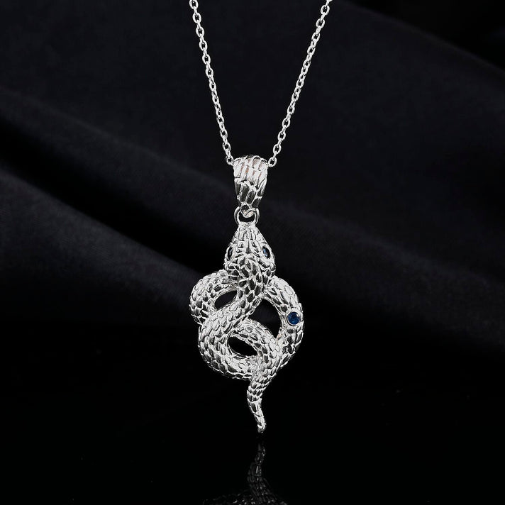 Royal Bali Collection - Blue Sapphire, Black Spinel, Sterling Silver Serpent Pendant with Chain (Size 20) and Lobster Clasp 4396324 2