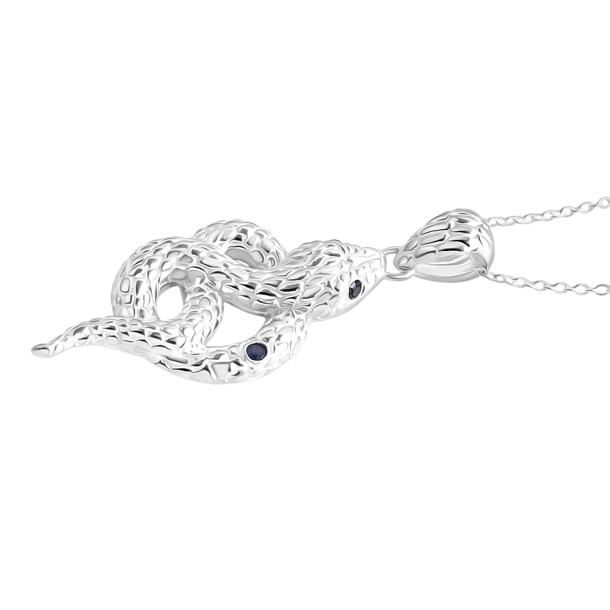Royal Bali Collection - Blue Sapphire, Black Spinel, Sterling Silver Serpent Pendant with Chain (Size 20) and Lobster Clasp V32557141 4