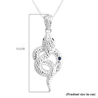 Royal Bali Collection - Blue Sapphire & Black Spinel Sterling Silver Serpent Pendant with Chain (Size 20) & Lobster Clasp