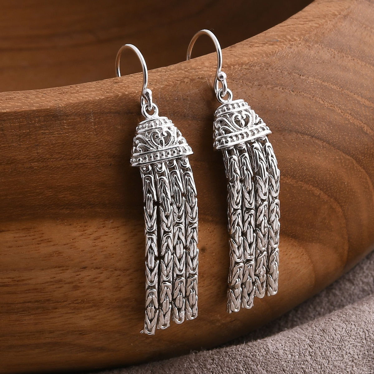 D'joy Royal Bali Collection Handmade Borobudur Tassel Earrings with Hook in Sterling Silver 8237045 2