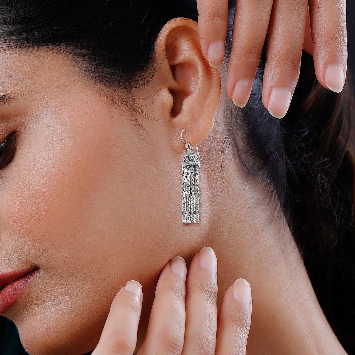 D'joy Royal Bali Collection Handmade Borobudur Tassel Earrings with Hook in Sterling Silver 8237045 3