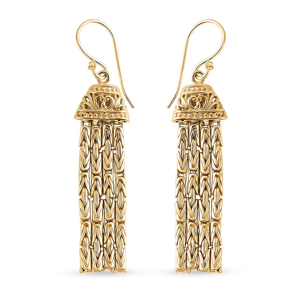 Borobudur Handmade Earrings with Hook in 22K Vermeil Yellow Gold Plated Sterling Silver, Silver Wt. 9.95 Gms. 8237050 0