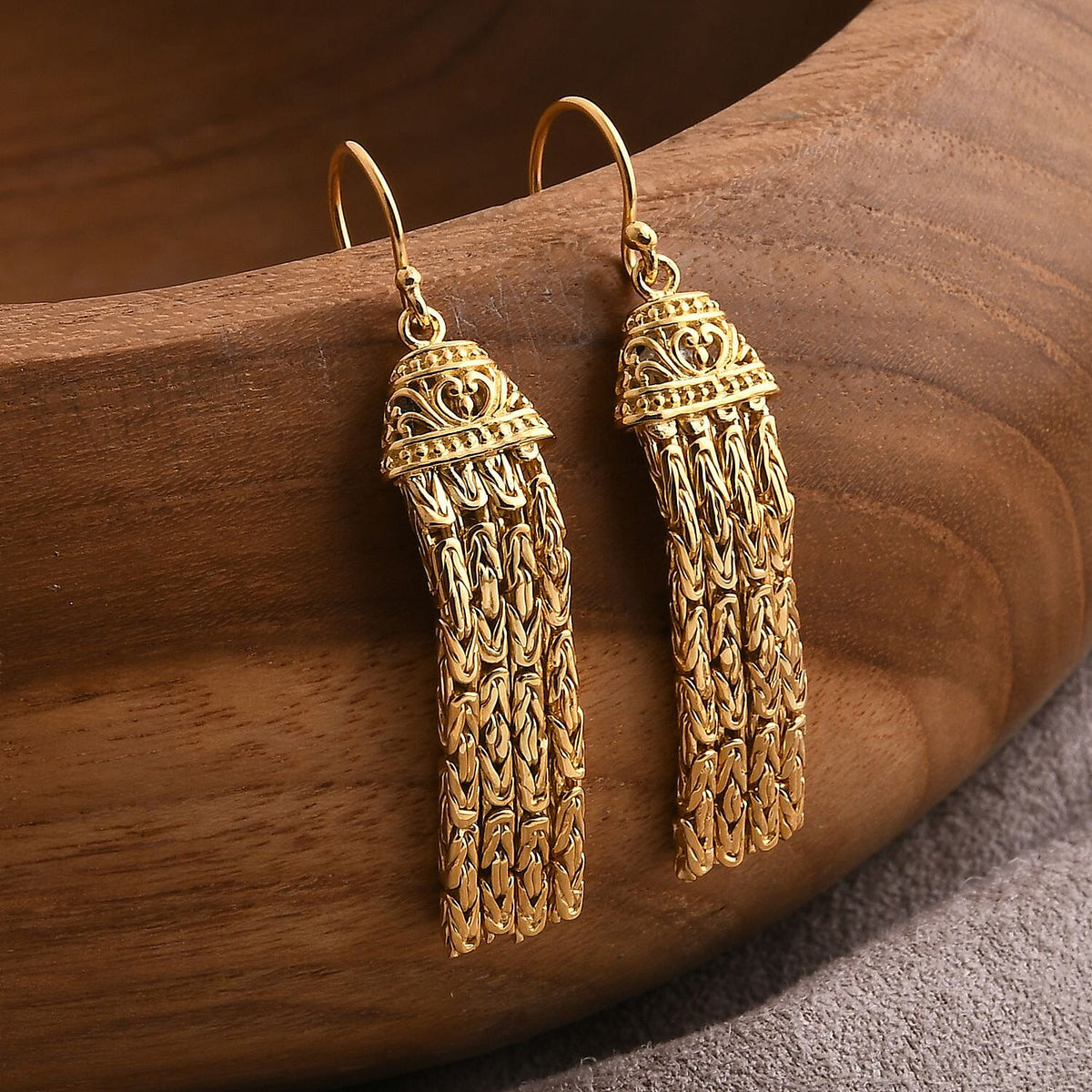Borobudur Handmade Earrings with Hook in 22K Vermeil Yellow Gold Plated Sterling Silver, Silver Wt. 9.95 Gms. 8237050 2