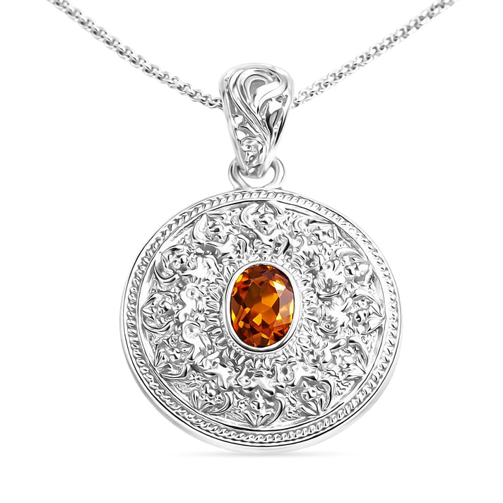 Royal Bali Collection - Kechak Dance Inspired - Hessonite Garnet Sterling Silver Pendant with Chain (Size 20) 1.50 Ct. 4461813 1
