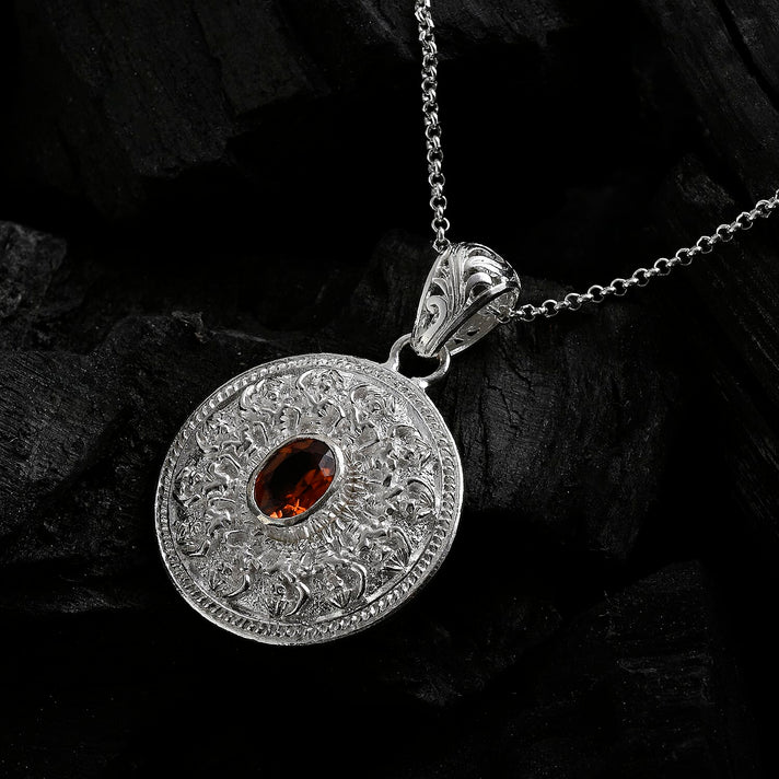 Royal Bali Collection - Kechak Dance Inspired - Hessonite Garnet Sterling Silver Pendant with Chain (Size 20) 1.50 Ct. 4461813 2