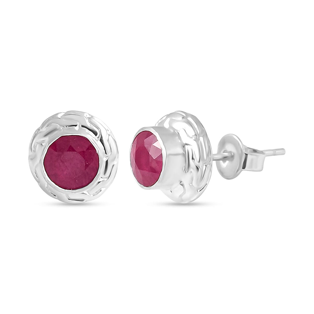 Royal Bali Collection - D'Joy African Ruby Sterling Silver Stud Earring with Push Back 2.69 Ct.
