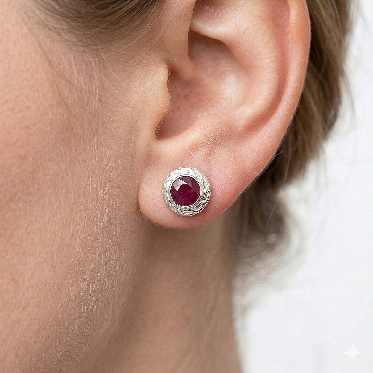 Royal Bali Collection - D'Joy African Ruby Sterling Silver Stud Earring with Push Back 2.69 Ct. 8514022 8