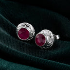 Royal Bali Collection - D'Joy African Ruby Sterling Silver Stud Earring with Push Back 2.69 Ct.