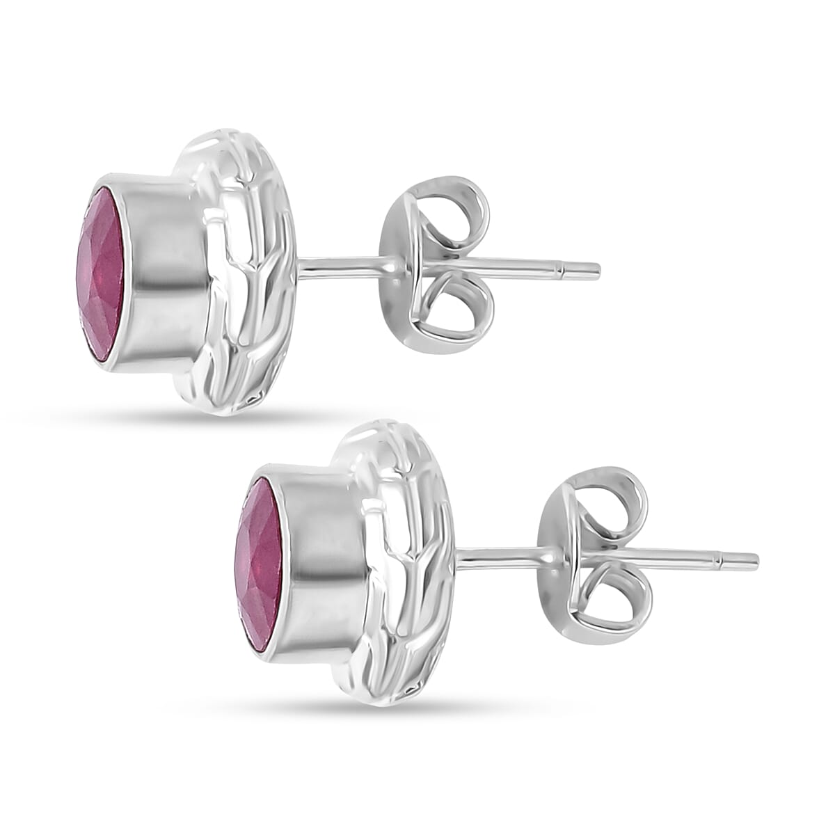 Royal Bali Collection - D'Joy African Ruby Sterling Silver Stud Earring with Push Back 2.69 Ct. 8514022 10