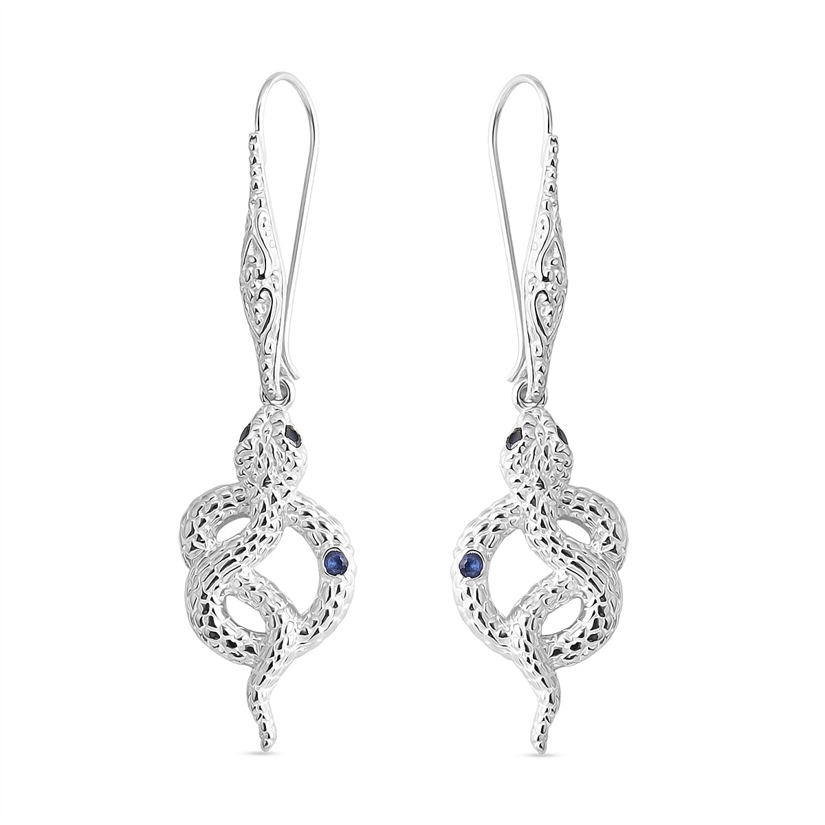Royal Bali Collection - D'Joy Blue Sapphire, Black Spinel in Sterling Silver Serpent Earring with Hook 8189413 0