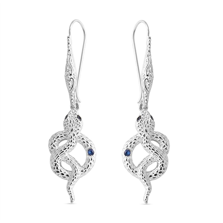 Royal Bali Collection - D'Joy Blue Sapphire, Black Spinel in Sterling Silver Serpent Earring with Hook 8189413 1