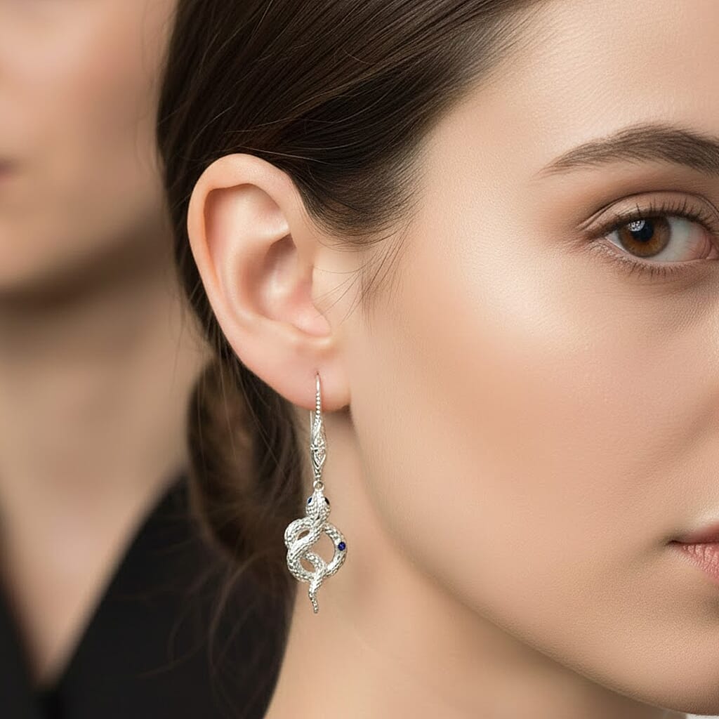 Royal Bali Collection - D'Joy Blue Sapphire, Black Spinel in Sterling Silver Serpent Earring with Hook 8189413 3