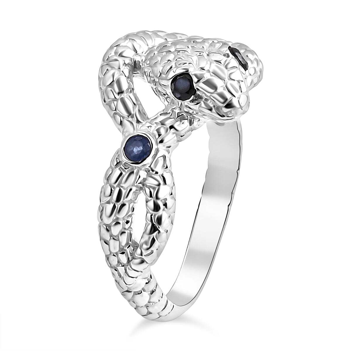 D'Joy Blue Sapphire &amp; Black Spinel Serpent Ring in Sterling Silver. 8189347 4