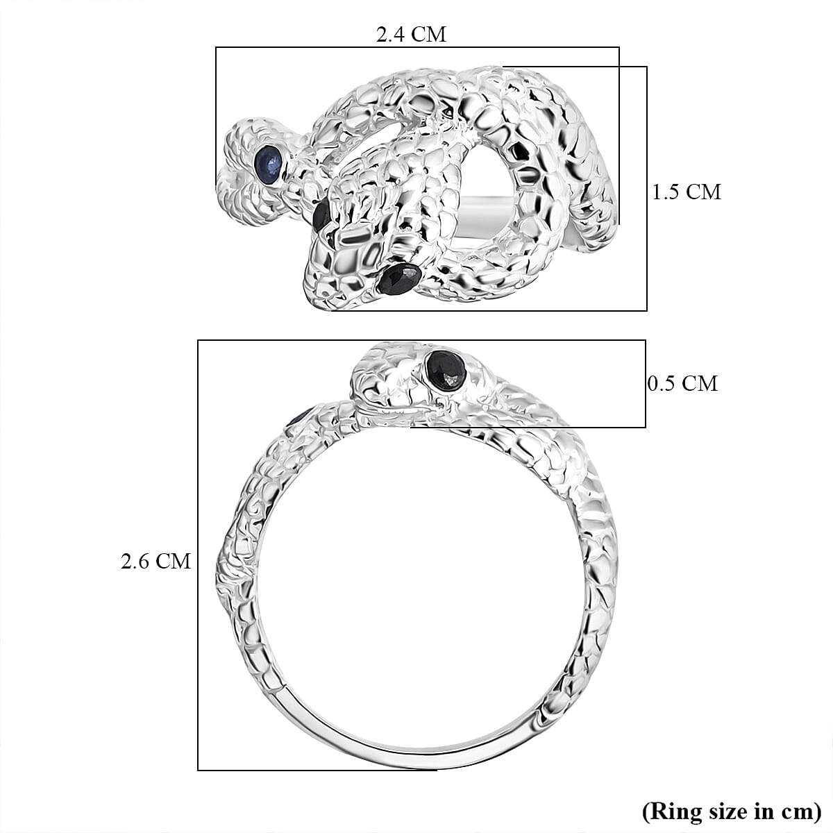 D'Joy Blue Sapphire &amp; Black Spinel Serpent Ring in Sterling Silver. 8189347 6