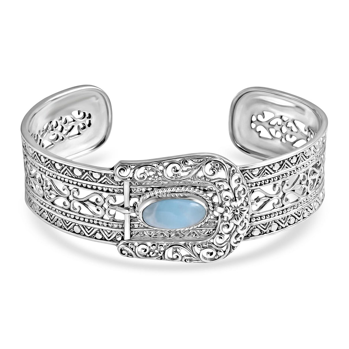 Royal Bali Collection - D'Joy Natural Larimar Sterling Silver Cuff Bangle (Size - 7.5) 4.23 Ct, Silver Wt. 29.85 Gms 8514192 0