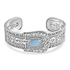 Royal Bali Collection - D'Joy Larimar Sterling Silver Cuff Bangle (Size - 7.5) 4.23 Ct, Silver Wt. 29.85 Gms