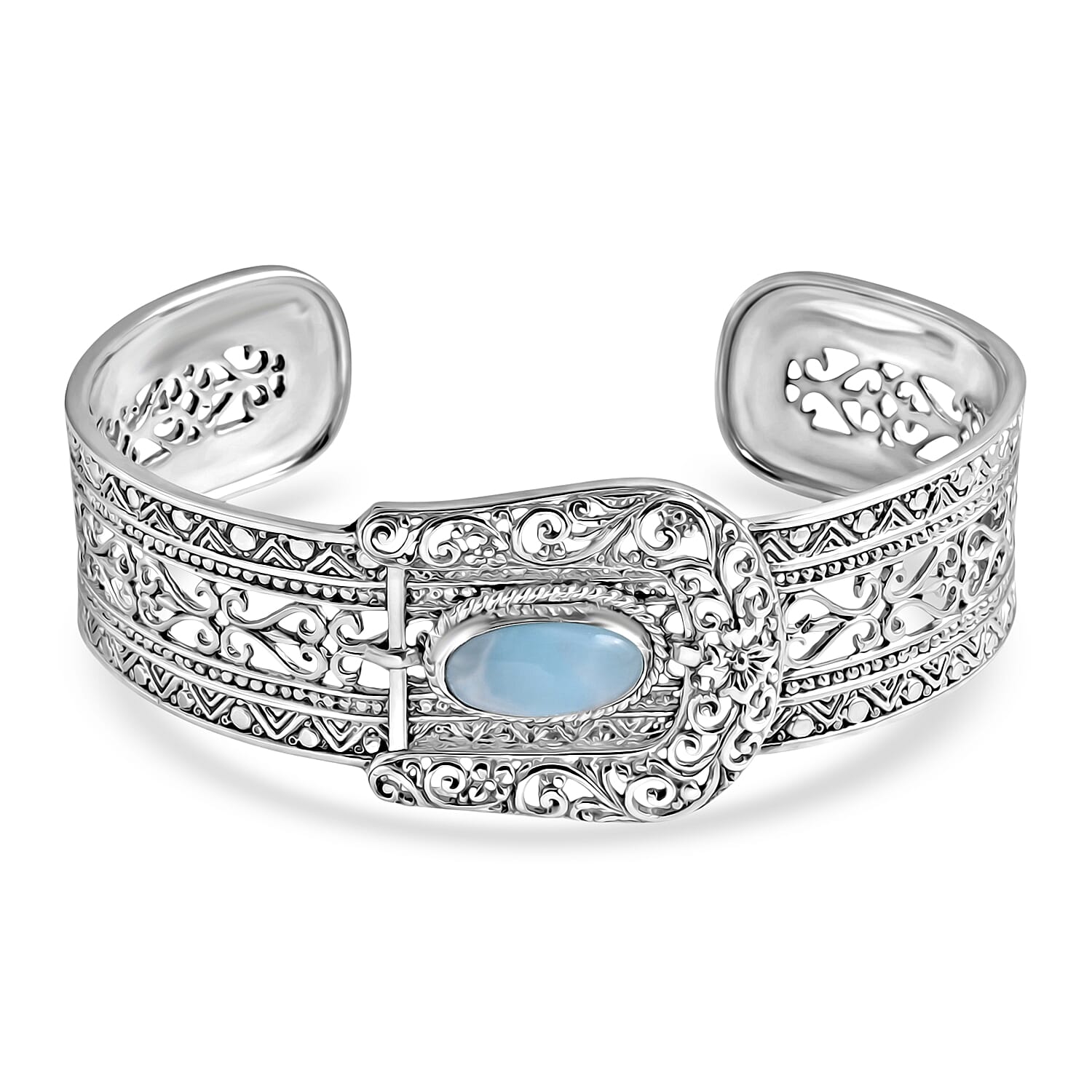 Royal Bali Collection - D'Joy Natural Larimar Sterling Silver Cuff Bangle (Size - 7.5) 4.23 Ct, Silver Wt. 29.85 Gms 8514192 0