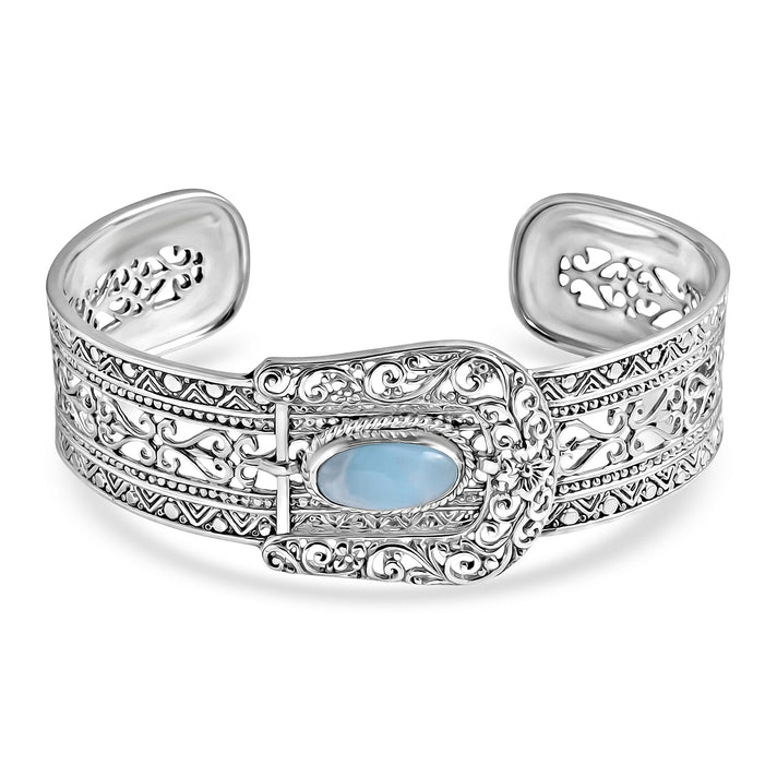 Royal Bali Collection - D'Joy Natural Larimar Sterling Silver Cuff Bangle (Size - 7.5) 4.23 Ct, Silver Wt. 29.85 Gms 8514192 1
