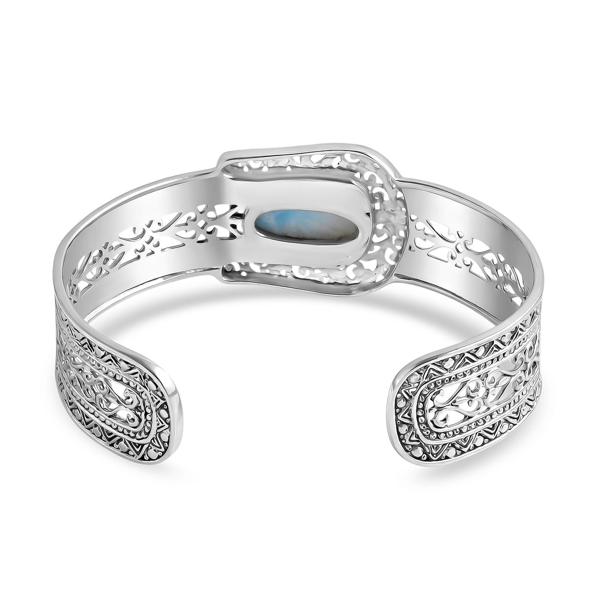 Royal Bali Collection - D'Joy Natural Larimar Sterling Silver Cuff Bangle (Size - 7.5) 4.23 Ct, Silver Wt. 29.85 Gms 8514192 5