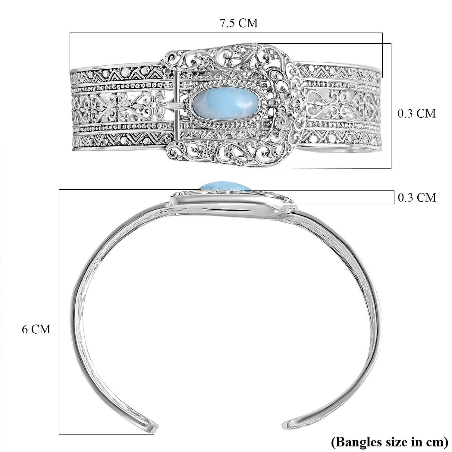 Royal Bali Collection - D'Joy Natural Larimar Sterling Silver Cuff Bangle (Size - 7.5) 4.23 Ct, Silver Wt. 29.85 Gms 8514192 6