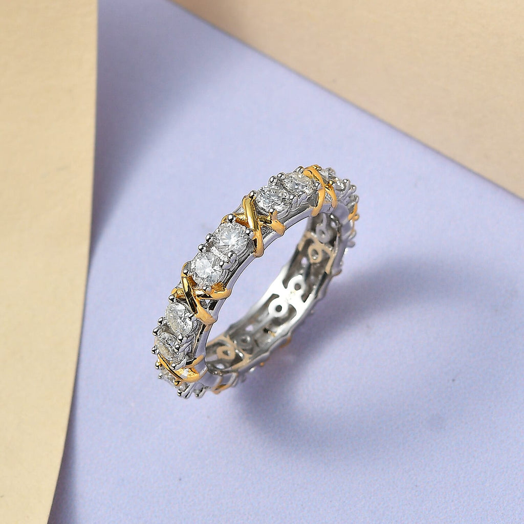Royal Bali Collection - D'Joy Moissanite Band Ring in Platinum Overlay & Yellow Gold Plated Sterling Silver 1.60 Ct.