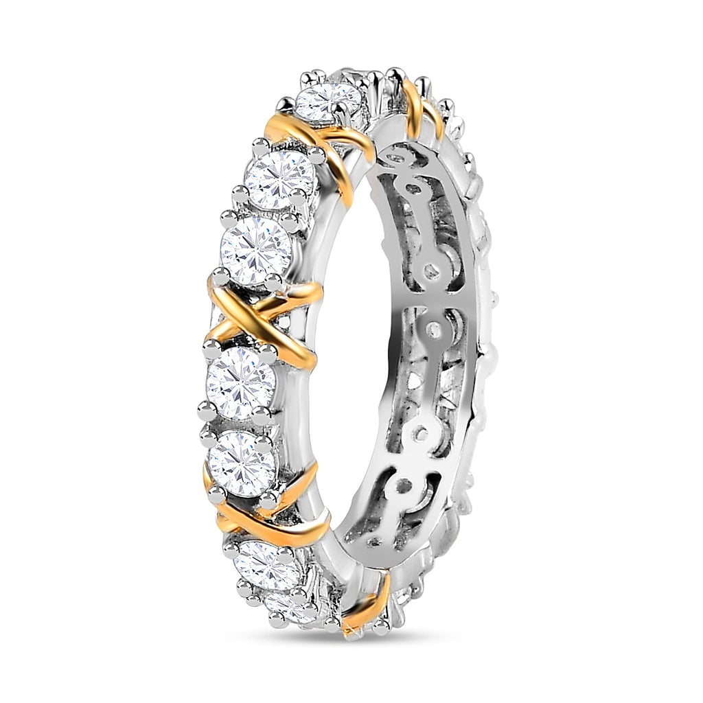 Royal Bali Collection - D'Joy Moissanite Band Ring in Platinum Overlay & Yellow Gold Plated Sterling Silver 1.60 Ct.