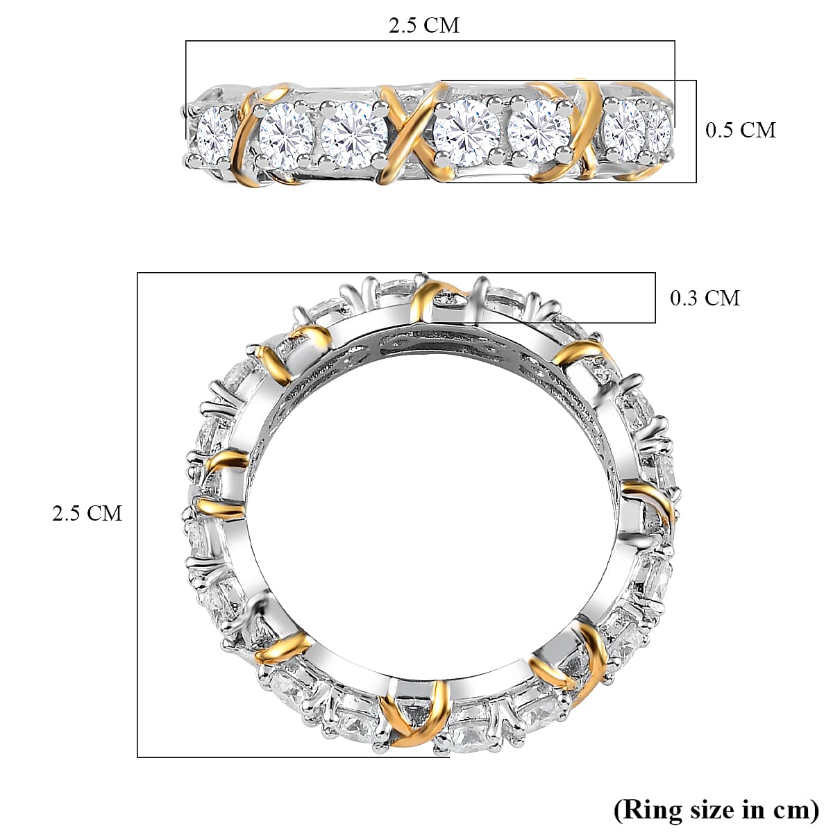 D'Joy Moissanite Criss Cross Band Ring in Platinum Overlay &amp; Yellow Gold Plated Sterling Silver 1.60 Ct. 7690133 5