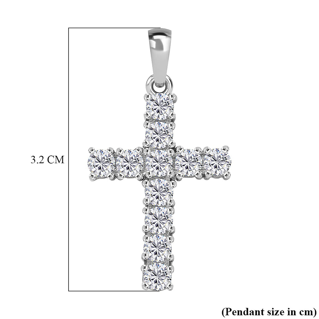 D'Joy Moissanite Cross Pendant in Platinum Overlay Sterling Silver 1.38 Ct.
