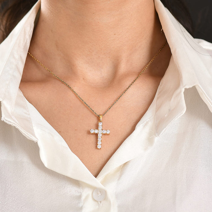 D'Joy Moissanite Cross Pendant in Yellow Gold Plated Sterling Silver 1.38 Ct. 8433743 2