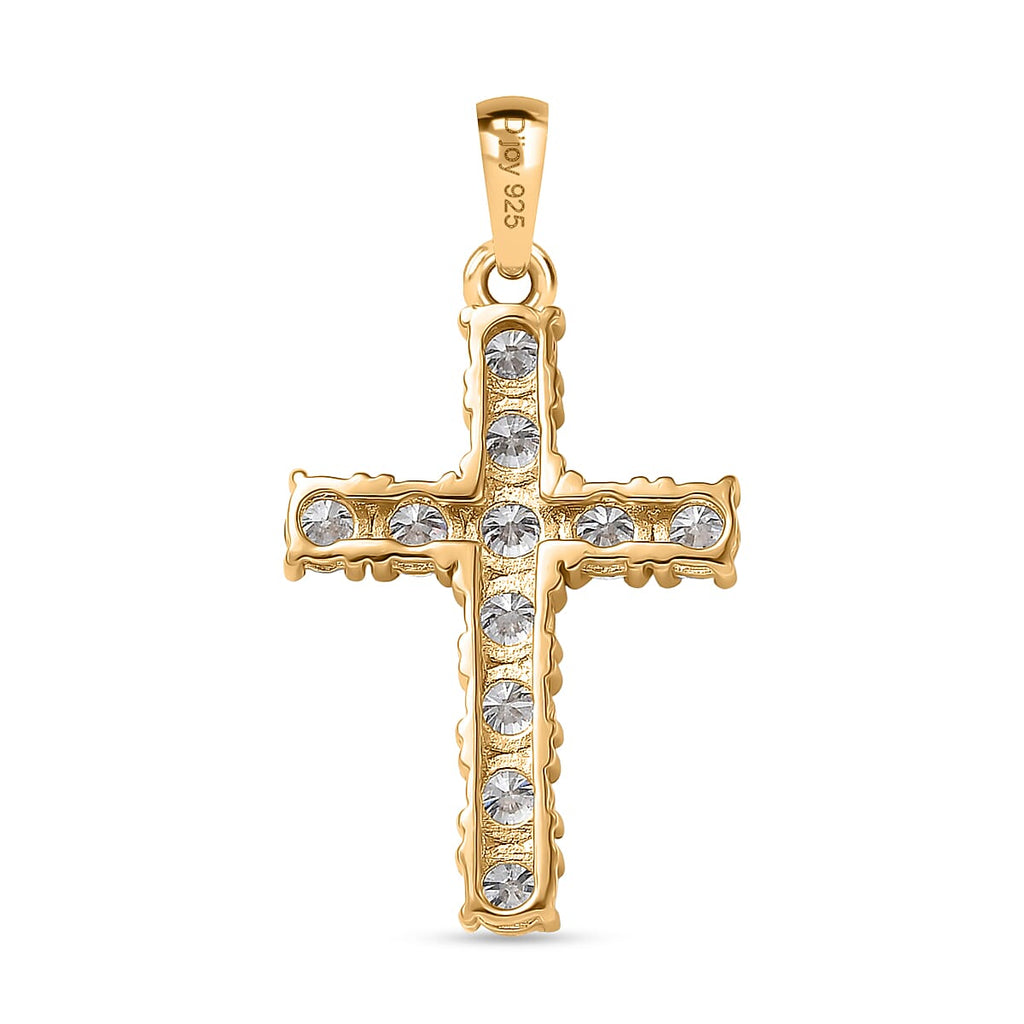 D'Joy Moissanite Cross Pendant in Yellow Gold Plated Sterling Silver 1.38 Ct.