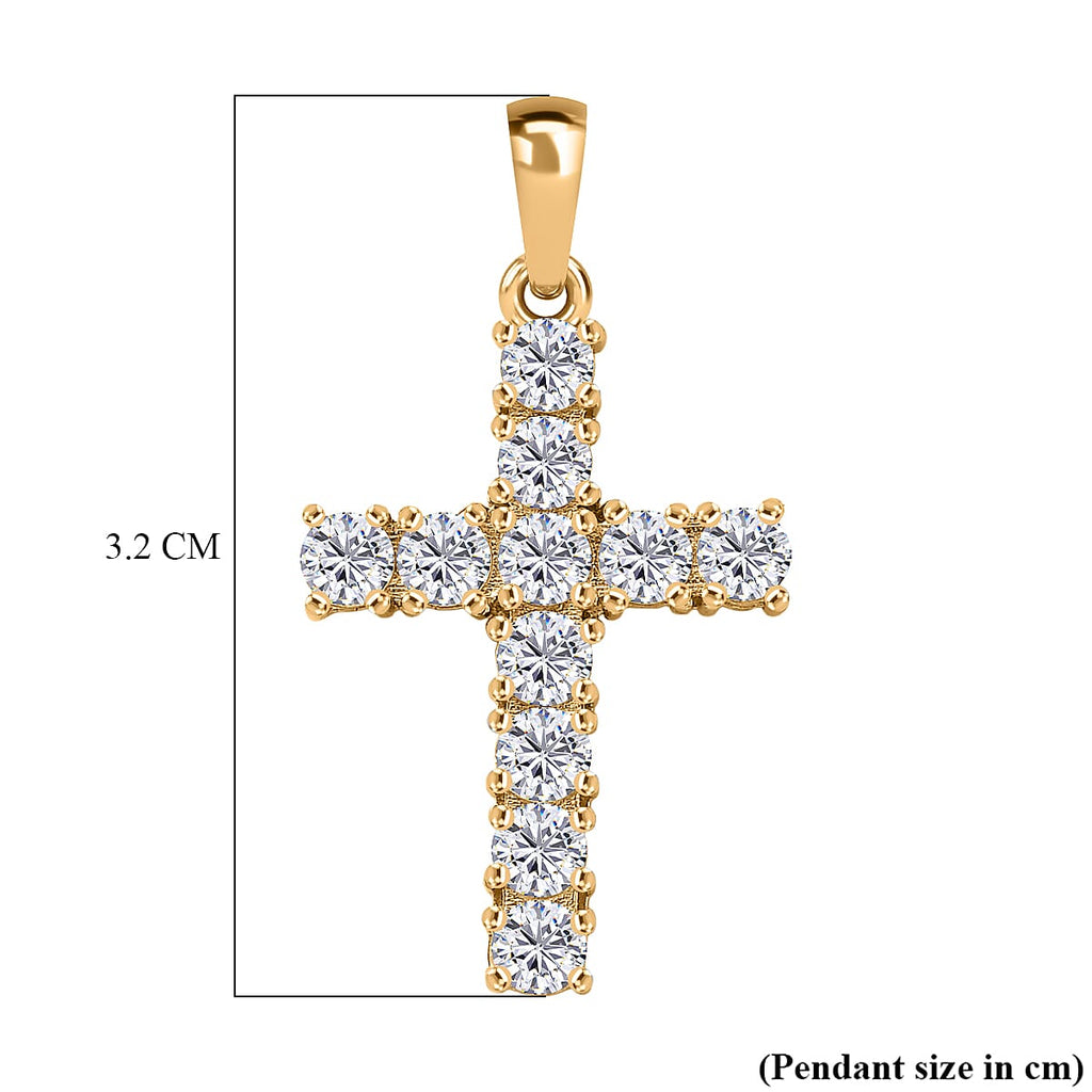 D'Joy Moissanite Cross Pendant in Yellow Gold Plated Sterling Silver 1.38 Ct.