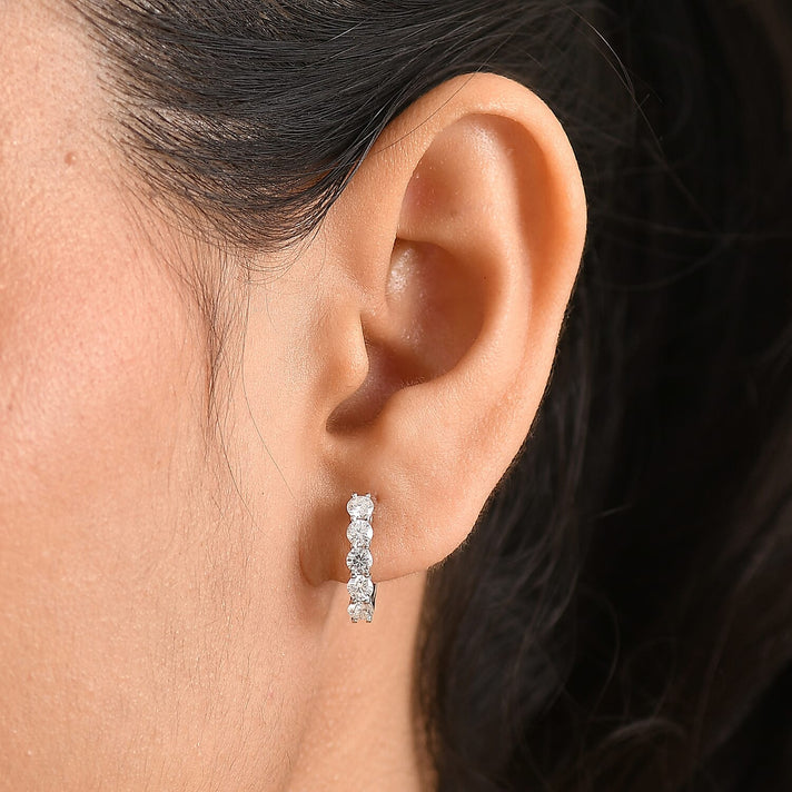Royal Bali Collection - D'Joy Moissanite Hoop Earring in Platinum Overlay Sterling Silver 1.03 Ct. 8433687 2