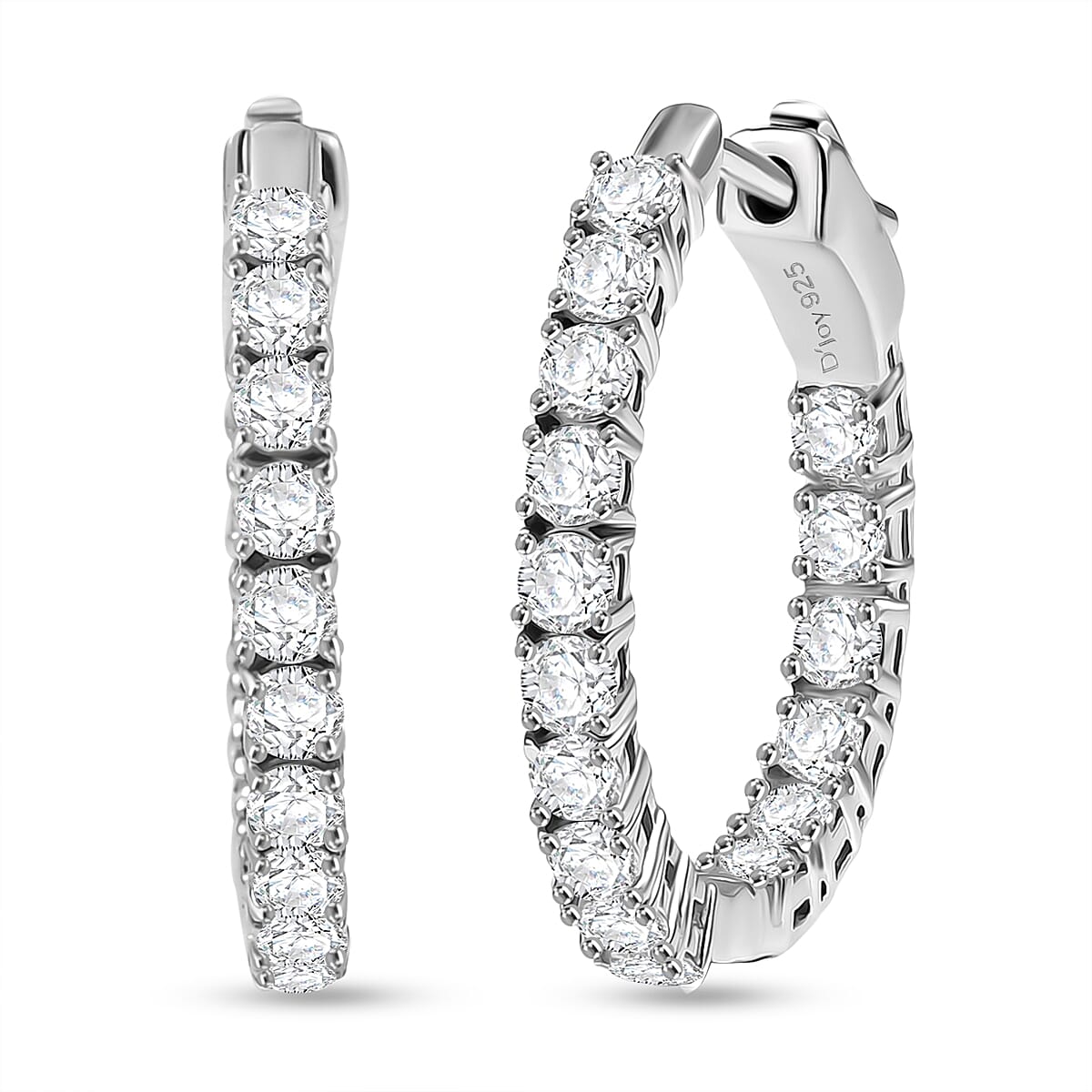 Royal Bali Collection - D'Joy Moissanite Hoop Earring in Platinum Overlay Sterling Silver 1.92 Ct. 8433701 0