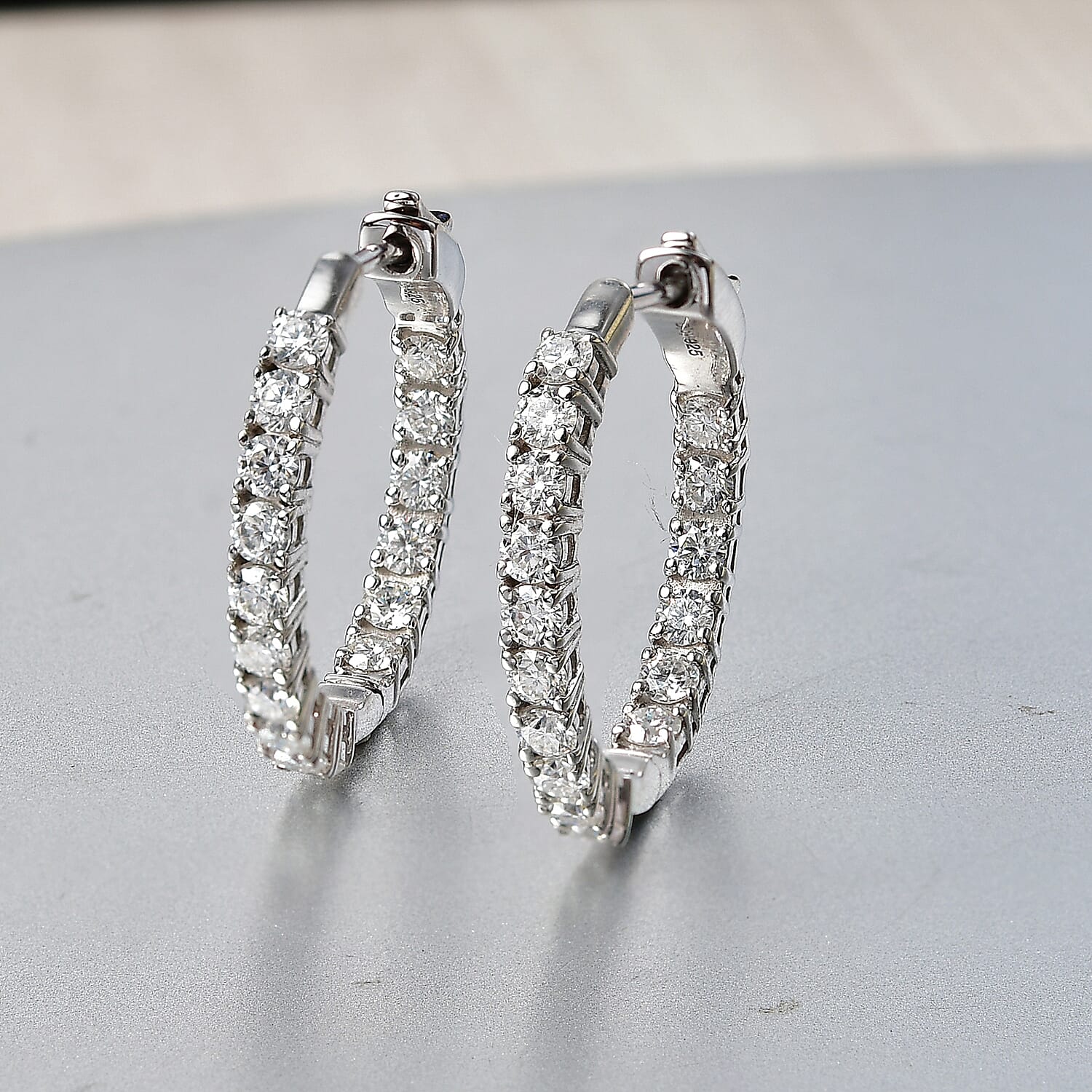 Royal Bali Collection - D'Joy Moissanite Hoop Earring in Platinum Overlay Sterling Silver 1.92 Ct. 8433701 3