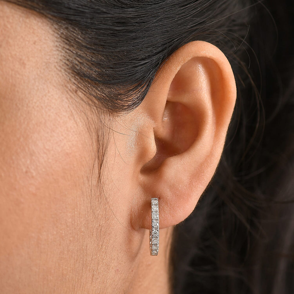 Royal Bali Collection - D'Joy Moissanite Hoop Earring in Platinum Overlay Sterling Silver