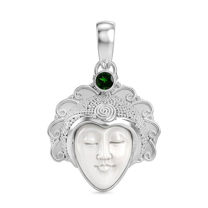 Royal Bali Collection - D'Joy Ox Bone &amp; Natural Chrome Diopside Sterling Silver Pendant 2.05 Ct, Silver Wt. 12.50 Gms 8513249 1