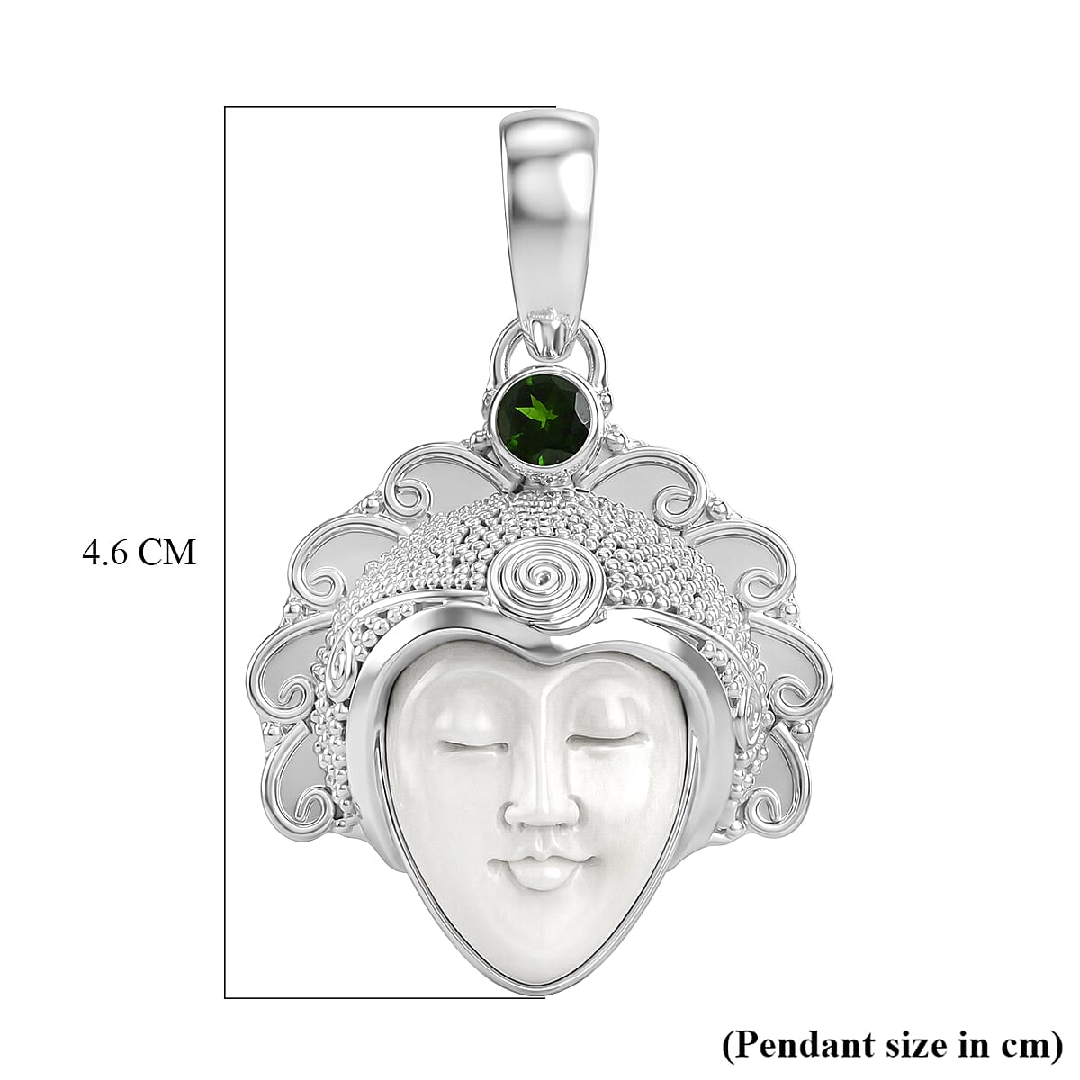 D'Joy Ox Bone &amp; Natural Chrome Diopside Sterling Silver Pendant 2.05 Ct, Silver Wt. 12.50 Gms V32557539 6
