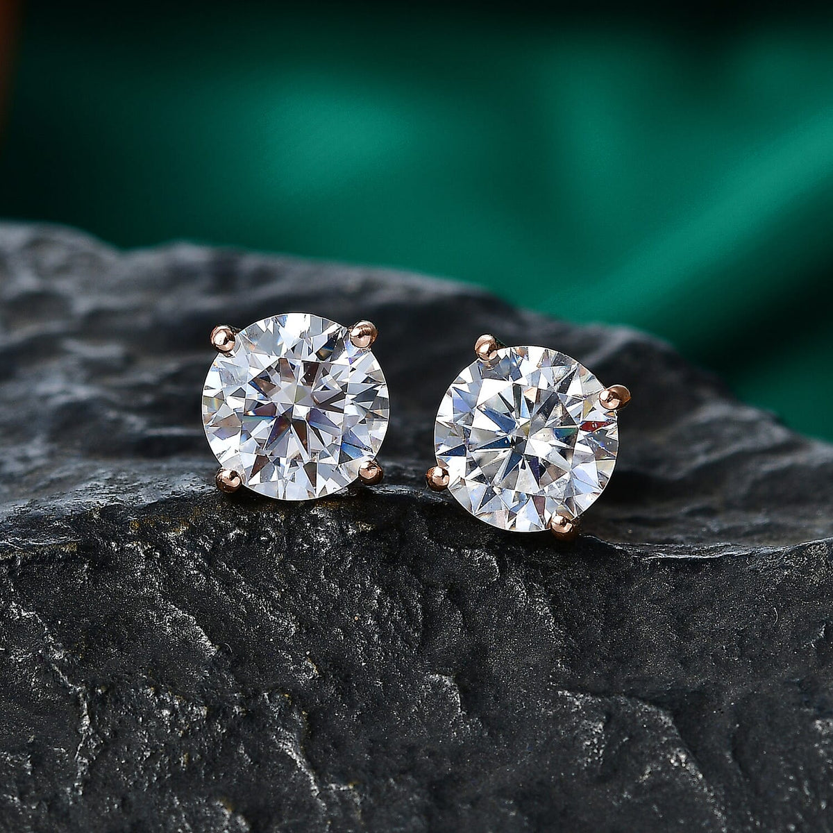 D'Joy Moissanite Solitaire Stud Earring with Screw Back in Rose Gold Plated Sterling Silver 3.60 Ct. 8427243 3