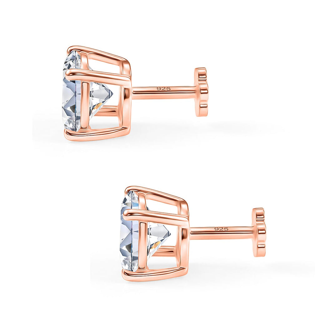 Royal Bali Collection - D'Joy Moissanite Solitaire Stud Earring with Screw Back in Rose Gold Plated Sterling Silver 3.60 Ct.
