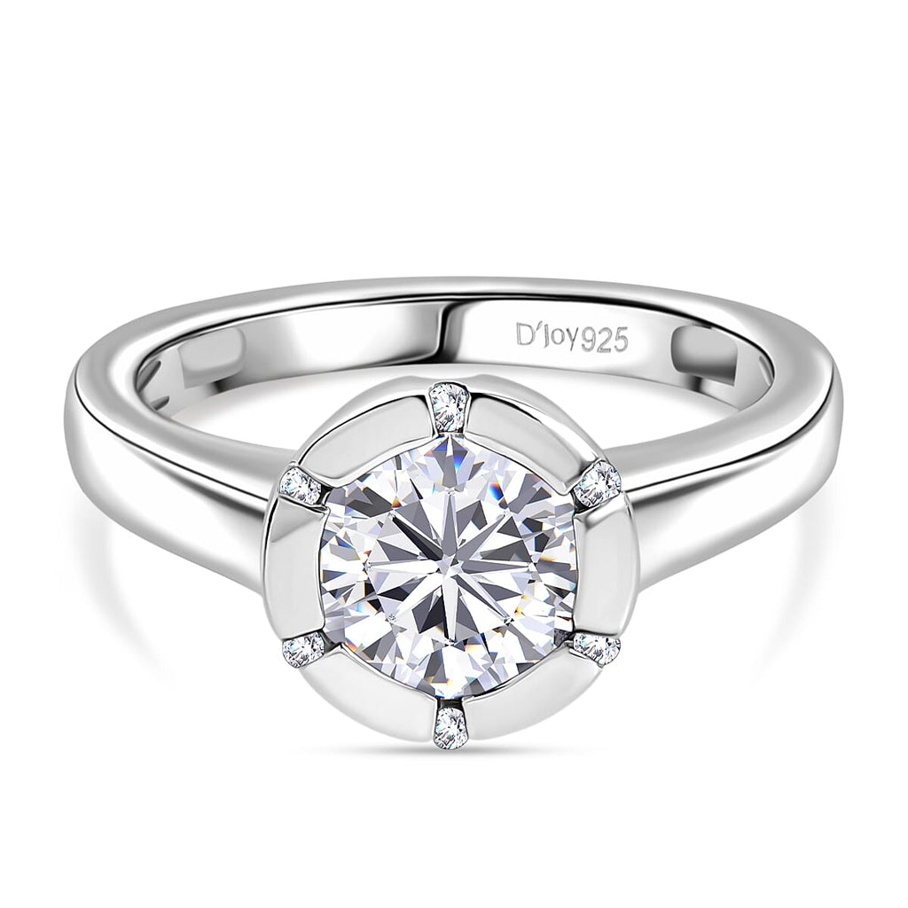 Royal Bali Collection Djoy Moissanite Solitaire Ring in Rhodium Overlay Sterling Silver 1.23 Ct.