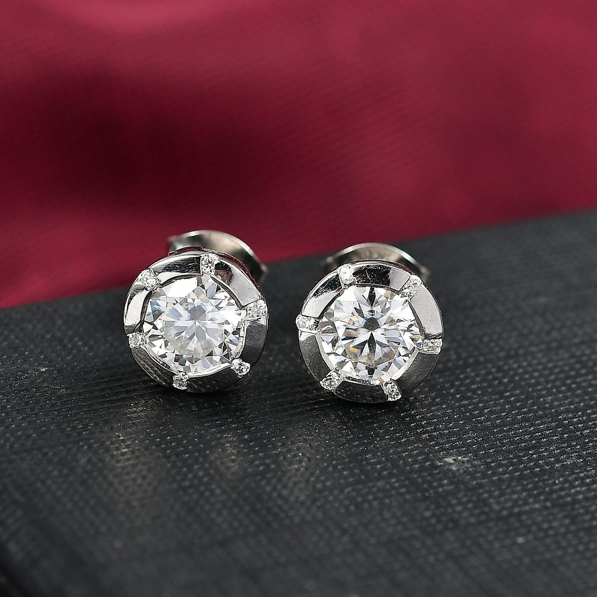Djoy Moissanite Solitaire Stud Push Post Earring in Rhodium Overlay Sterling Silver 1.79 Ct. 8197469 2