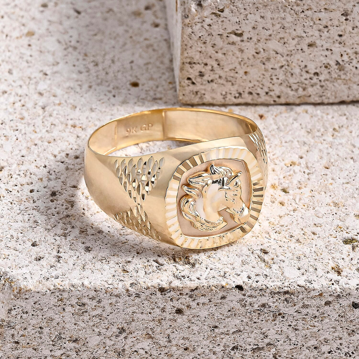 GP Collection 9K Yellow Gold Horse Head Design Signet Ring 8415330 1