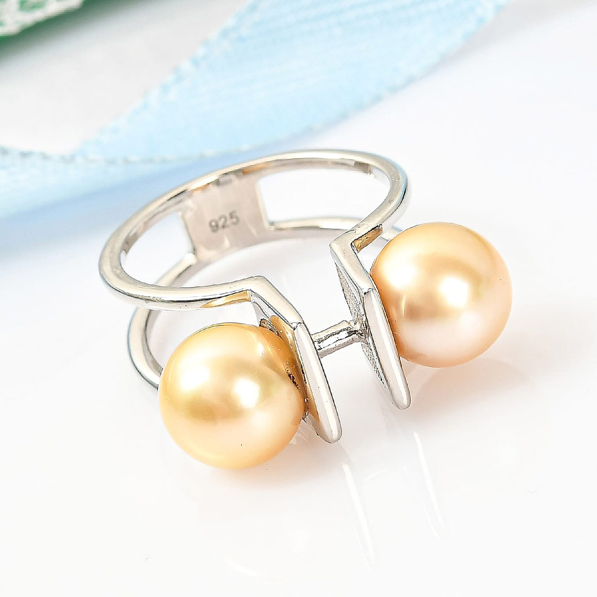 Royal Bali Collection Golden South Sea Pearl Ring in Platinum Plated Sterling Silver 3818141 2