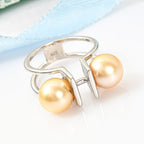 Golden South Sea Pearl Ring in Platinum Overlay Sterling Silver