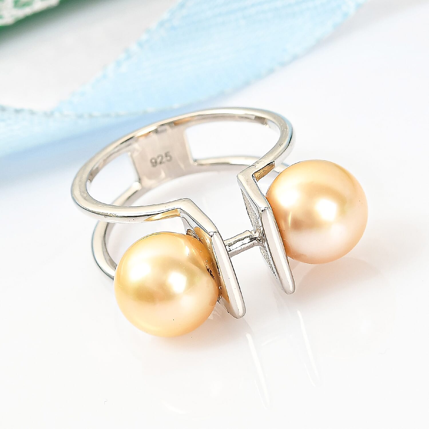 Royal Bali Collection Golden South Sea Pearl Ring in Platinum Plated Sterling Silver 3818141 2