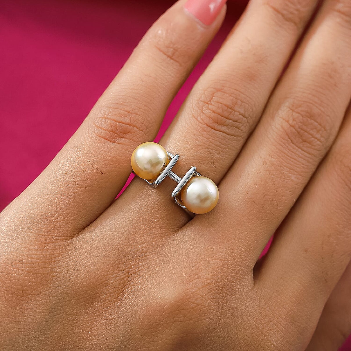 Royal Bali Collection Golden South Sea Pearl Ring in Platinum Plated Sterling Silver 3818141 3