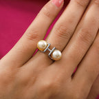 Golden South Sea Pearl Ring in Platinum Overlay Sterling Silver
