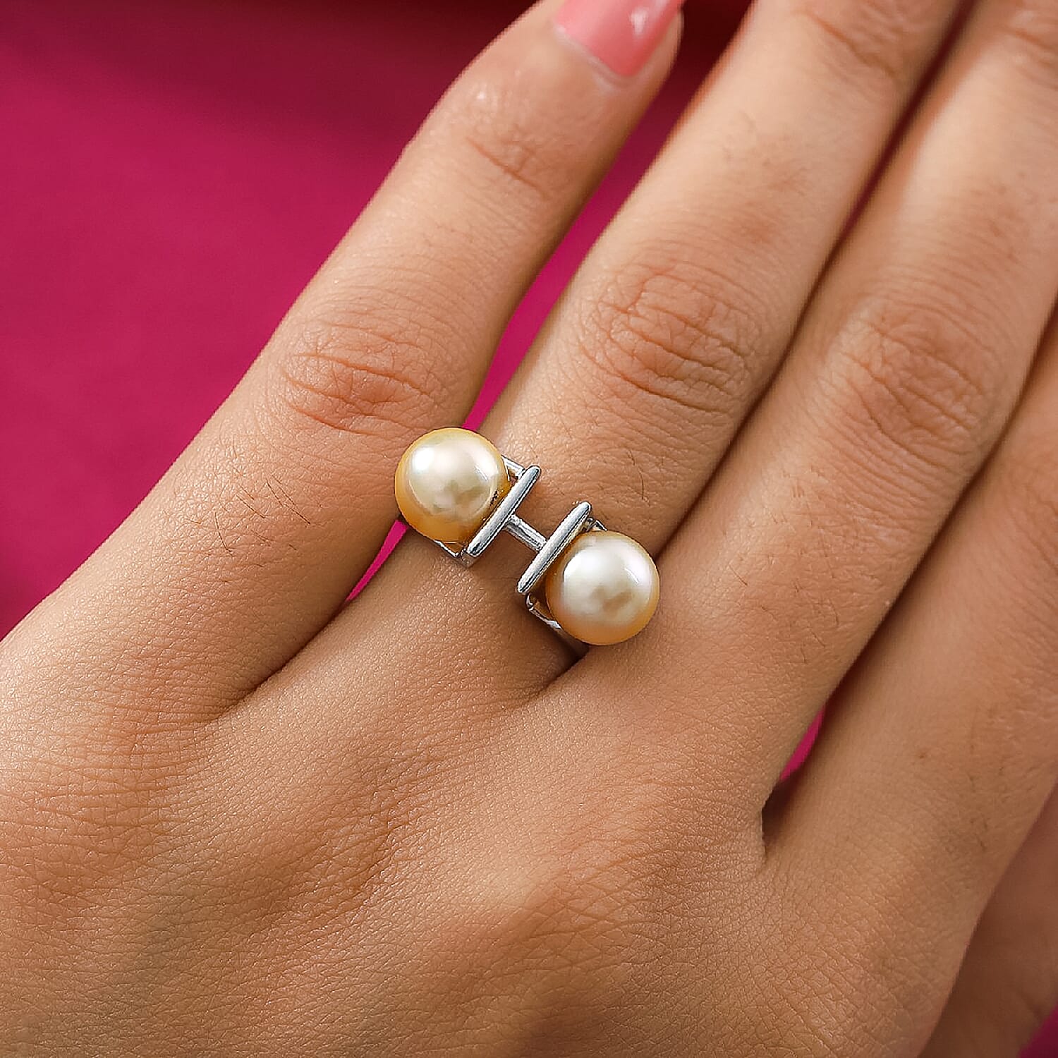 Royal Bali Collection Golden South Sea Pearl Ring in Platinum Plated Sterling Silver 3818141 3